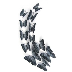 Fluturi 3D cu magnet, decoratiuni casa sau evenimente, set 12 bucati, negru, A14